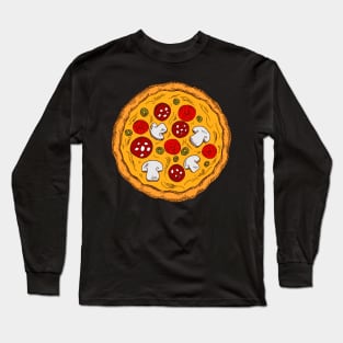 Detailed Pizza Colored Sketch Long Sleeve T-Shirt